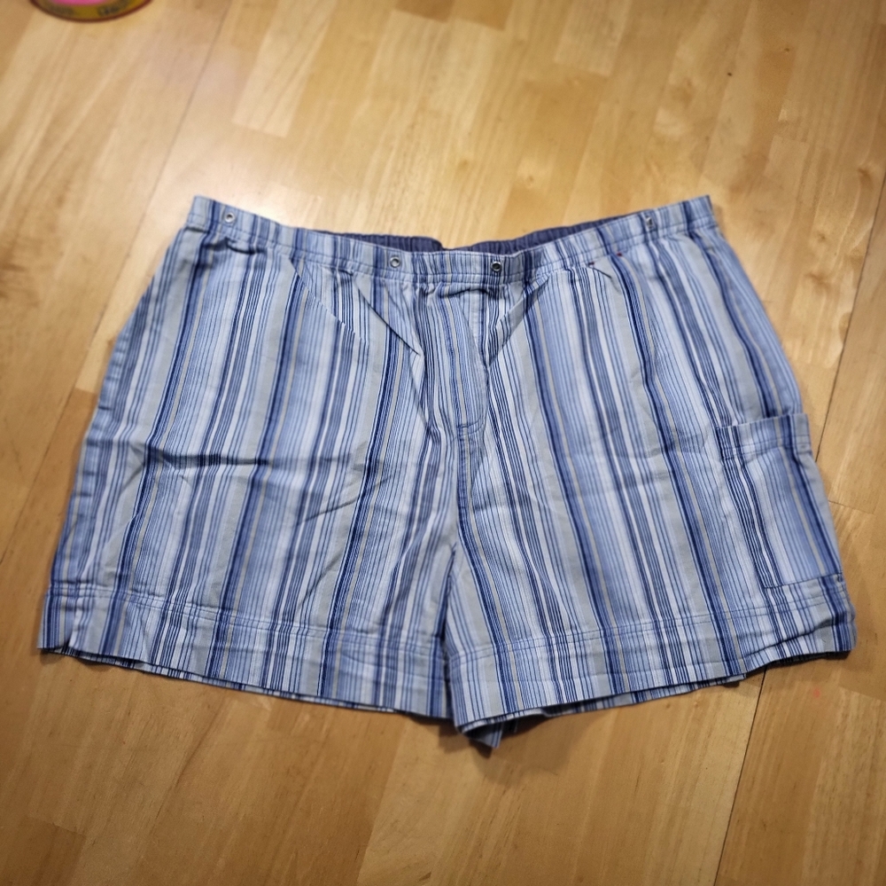 Womens Faded Glory Authentic Blue Striped Shorts Size Large Waist Flat Front